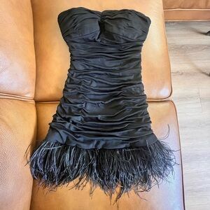 Guess Black Strapless Dress with Ostrich Feather Trim